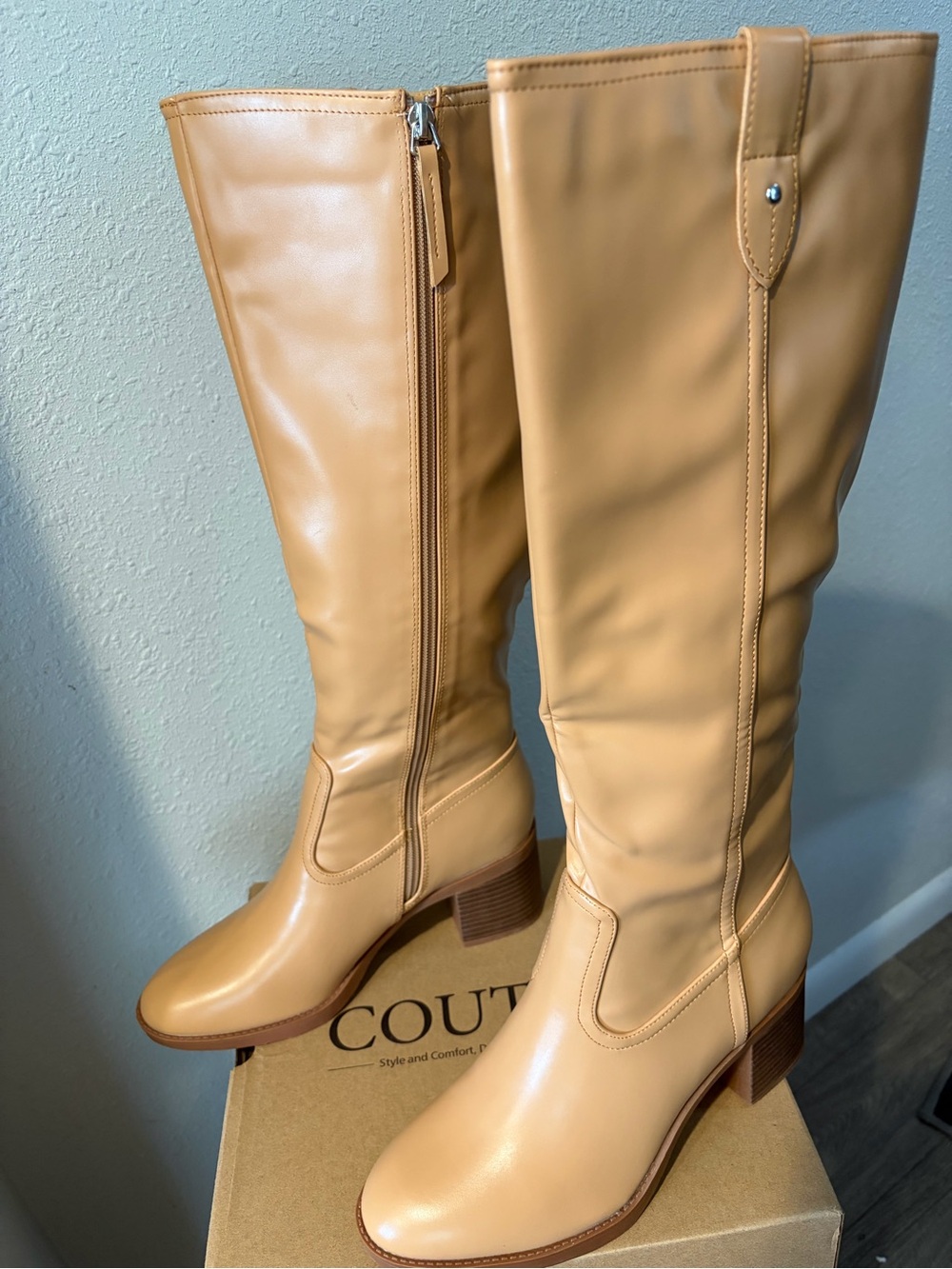 Tall Heeled Boots in Camel Tan